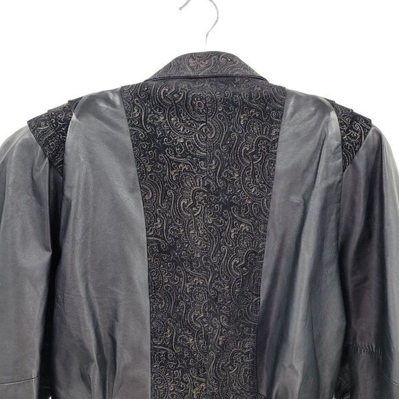 Vintage 80's Jacket Leather Bomber Multimedia Metallic Embossed Suede Black L - Picture 11 of 16
